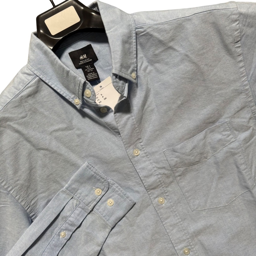 H&M Mens Shirt Small Oxford Button Down Light Blue Regular‎ Fit Long Sleeve